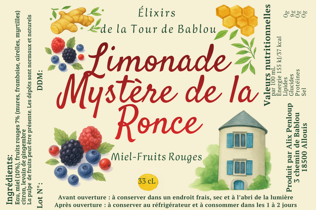 Limonade mystère de la ronce– Miel, fruits rouges