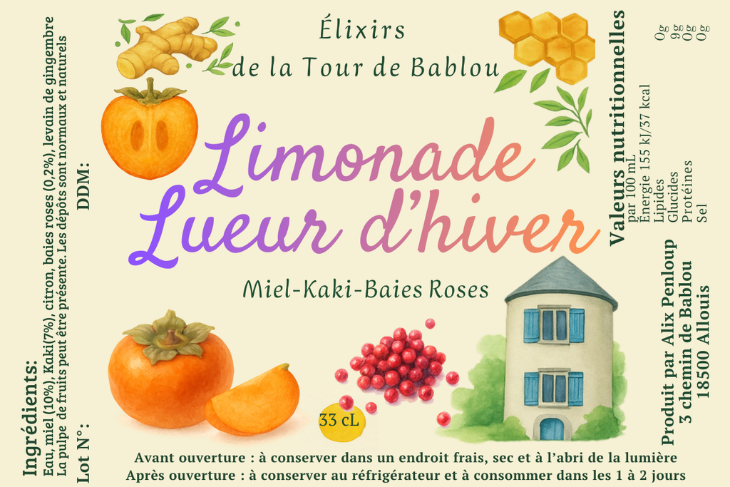 Limonade Lueur d'hiver – Miel, Kaki et Baies roses
