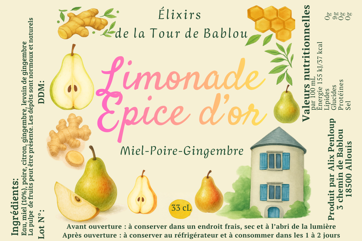 Limonade Épice d'or– Miel, poire et gingembre