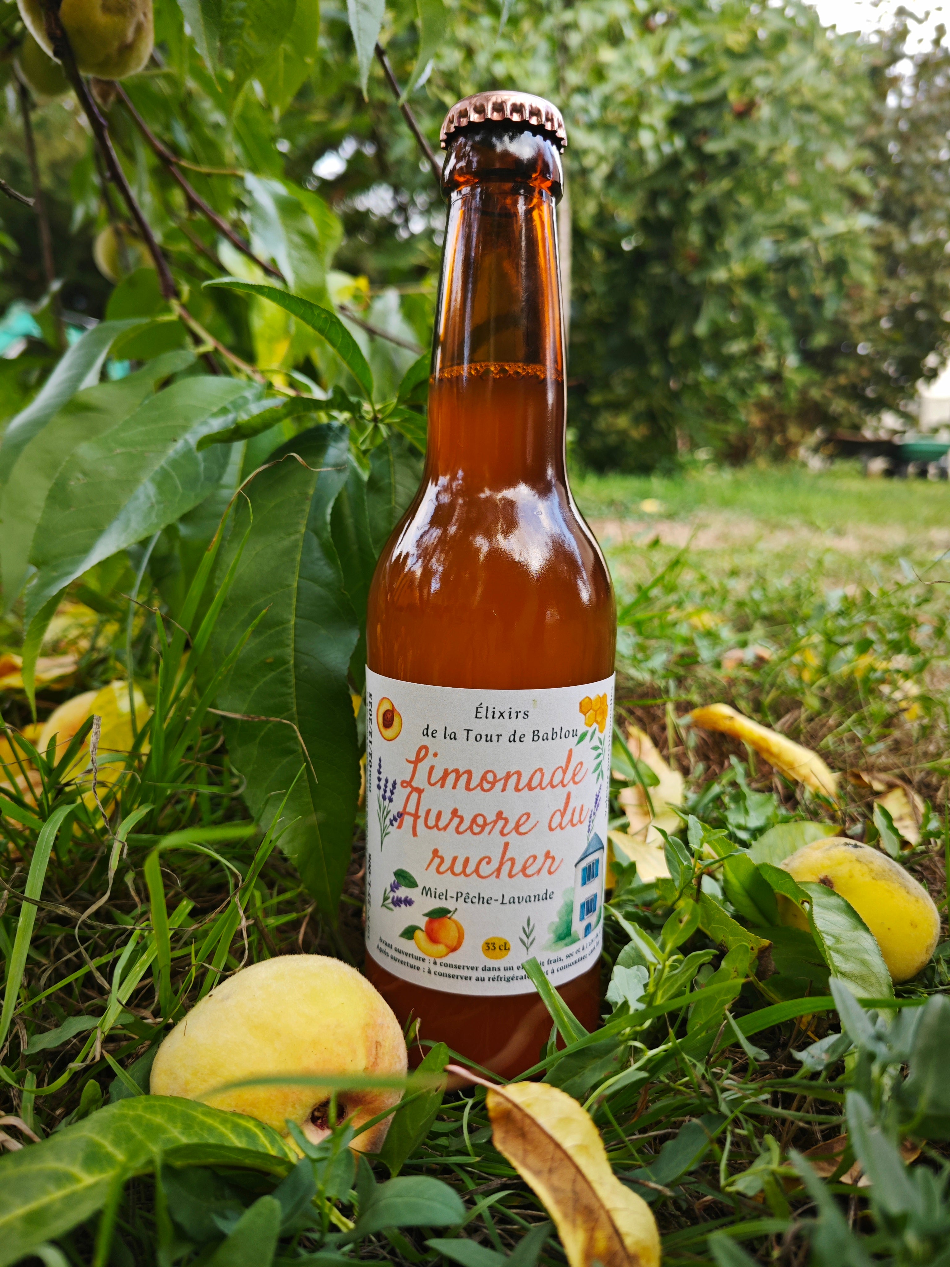 Limonade Aurore du Rucher – Miel, pêche & lavande